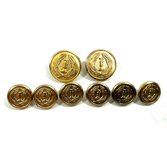 Hart Schaffner Marx Gold Tone Replacement Buttons 8 Laurel Wreath Waterbury USA - Picture 2 of 8